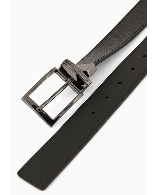 Cintura Reversibile In Pelle Stampa Palmellata di Emporio Armani in White da Uomo