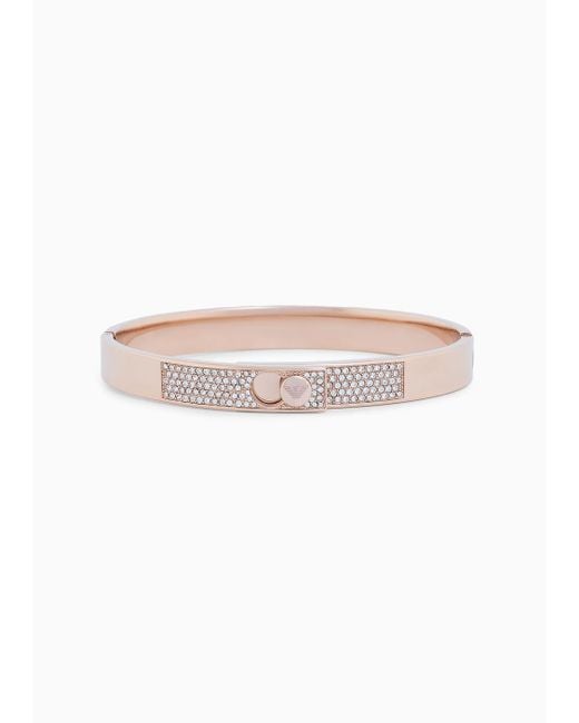 Emporio Armani White Rose Gold-tone Stainless Steel With Crystals Setted Bangle Bracelet