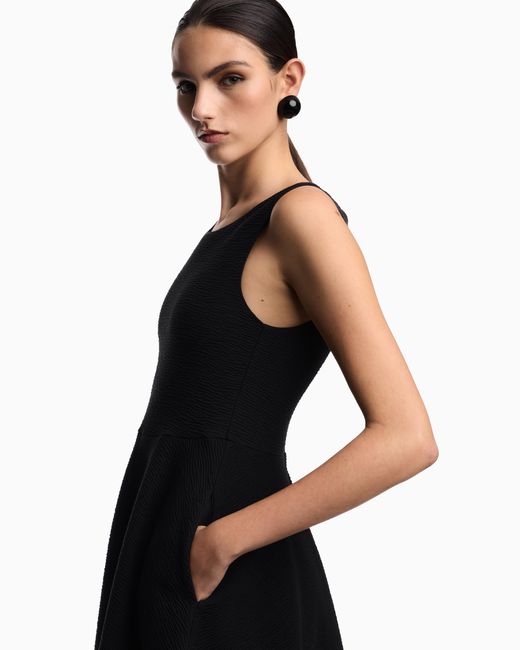 Emporio Armani Black Embossed Jersey Full-Skirted Dress