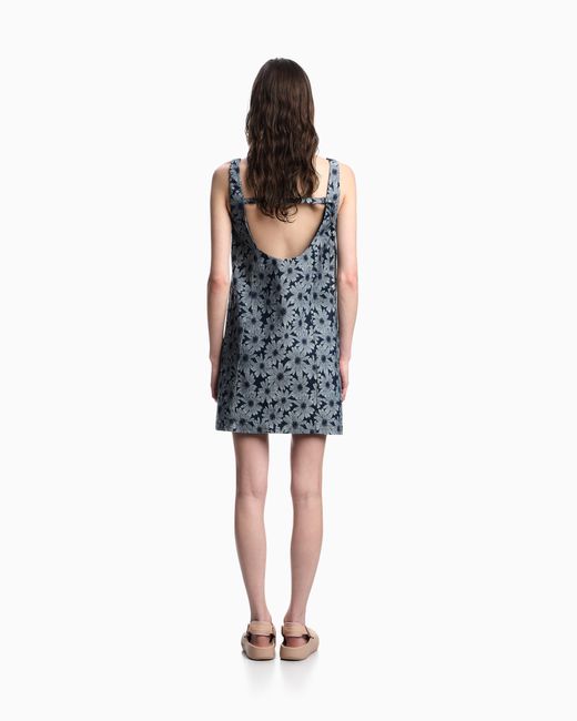 Emporio Armani Blue Denim Dress With All-Over Jacquard Daisies From The Peace Capsule Collection