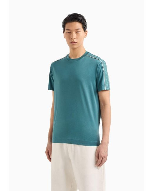 Emporio Armani Blue Asv Lyocell-blend Jersey T-shirt With Embossed Logo Tape for men