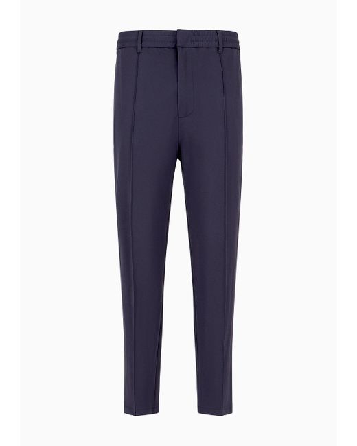 Emporio Armani Blue Travel Essentials Trousers In A Viscose Jersey Blend With Ribs And Elasticated Waist for men