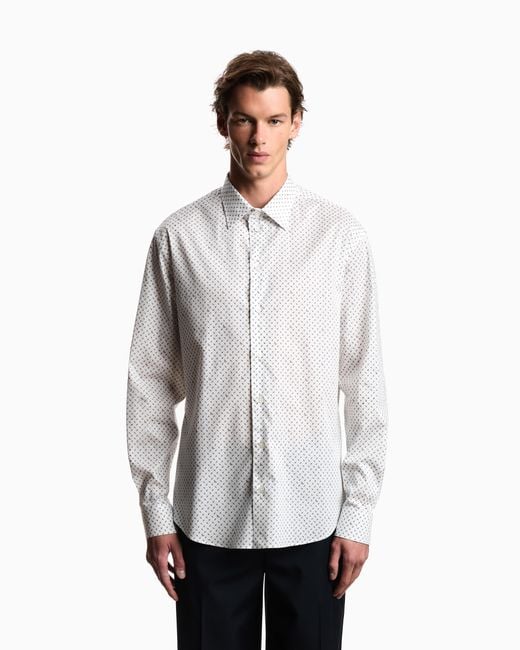 Emporio Armani White Shirt With All-Over Micro-Pattern Print for men