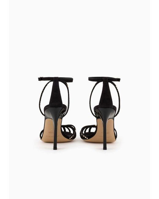 Emporio Armani White Suede-heeled Sandals With Flat Studs