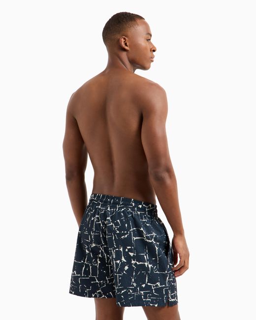 Costume Shorts Con Pattern Astratto di Emporio Armani in Blue da Uomo