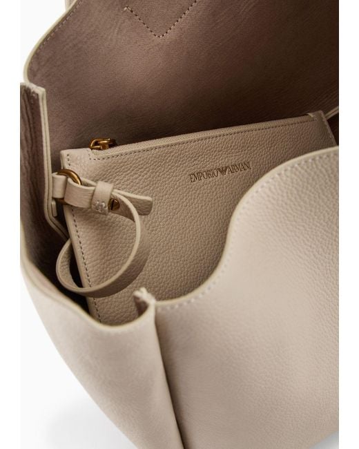 Emporio Armani Natural Leather Hobo Shoulder Bag With Eagle Buckle