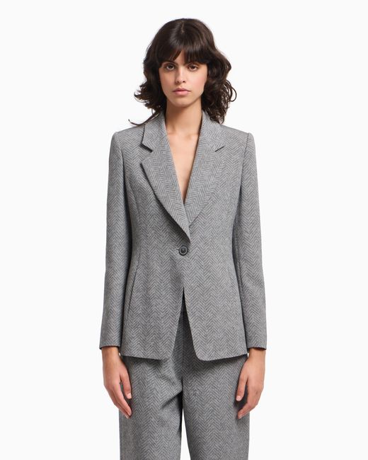 Blazer À Simple Boutonnage En Mélange De Viscose Chevron Icon Emporio Armani en coloris Gray