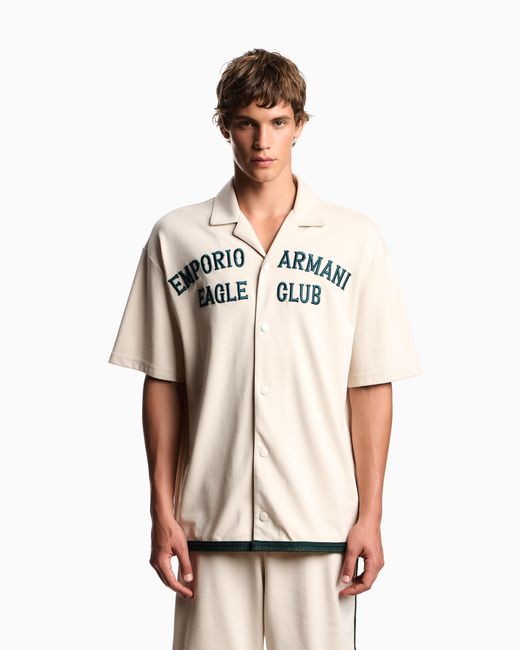 Emporio Armani White Eagle Club Jersey Shirt With Embroidery And Tape for men