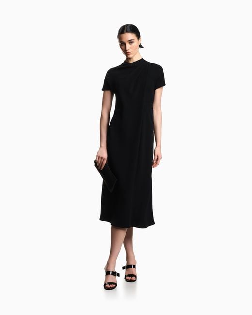 Emporio Armani Black Technical Cady Dress With Front Panel