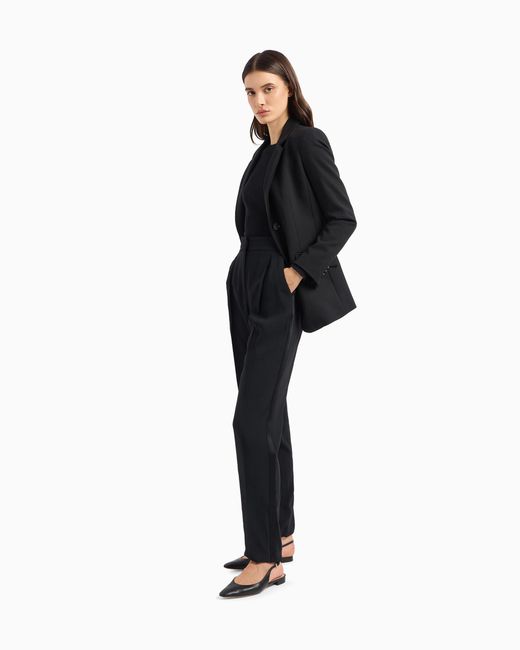Emporio Armani Blue Envers-Satin Trousers With Pleats