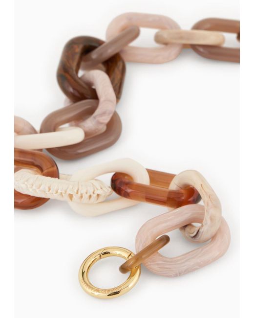 Emporio Armani White Chain Choker Necklace With Raffia-effect Detail