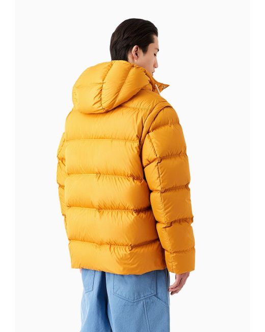 Emporio Armani Yellow Armani Sustainability Values Capsule Satin Quilted Down Jacket With Hood And Recycled Down for men