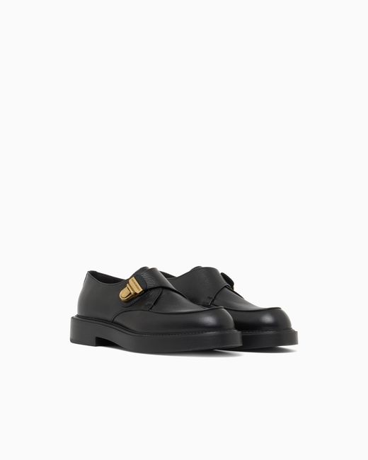 Emporio Armani White Icon Pebbled Leather Chunky Monk Straps for men