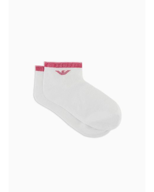 Emporio Armani White Viscose-blend Ankle Socks With Lurex Logo