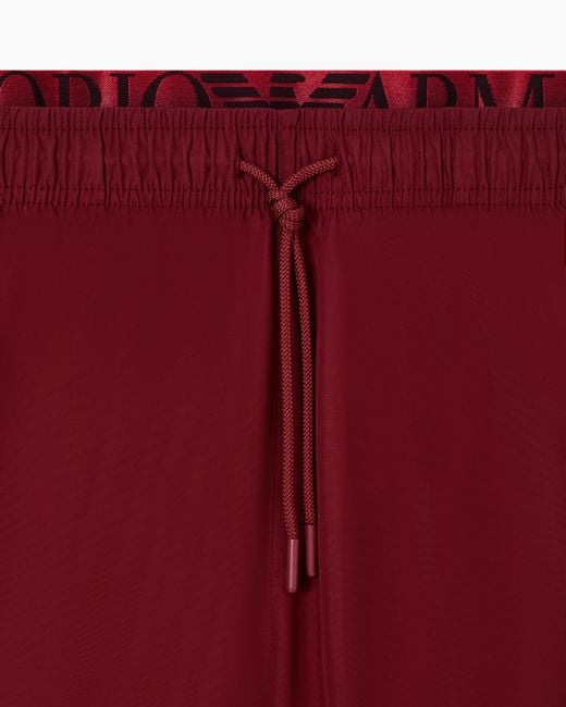 Emporio Armani Red Swim Shorts With Logo Waistband for men