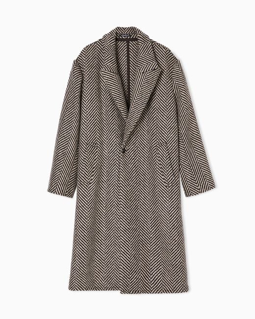 Manteau À Simple Boutonnage En Sergé De Laine Chevron Emporio Armani pour homme en coloris Gray