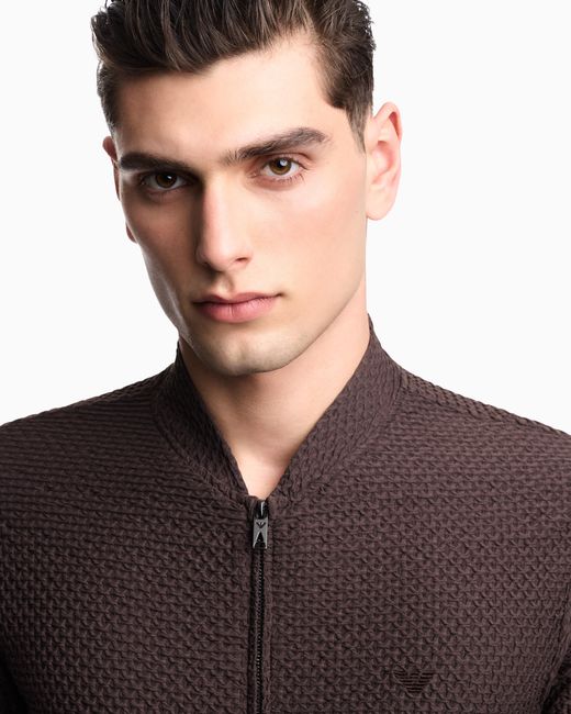Emporio Armani Brown Embossed Two-Way Stretch Jersey Blouson for men