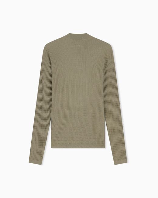Emporio Armani Green Virgin Wool Cardigan With A Regular Fit And Fancy Stitch for men