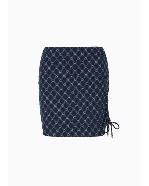 Minifalda Pareo Con Cordón Ajustable En Tejido Jacquard Con Monograma Emporio Armani de color Blue