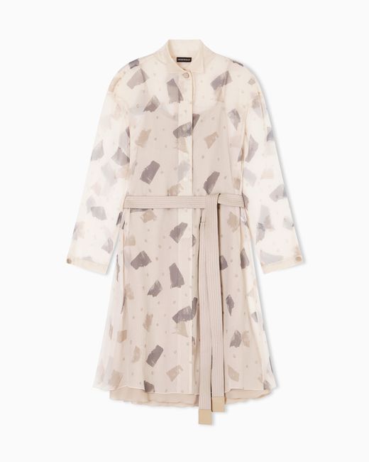 Emporio Armani Natural Pure Silk Crepon Shirt Dress With Geometric Print