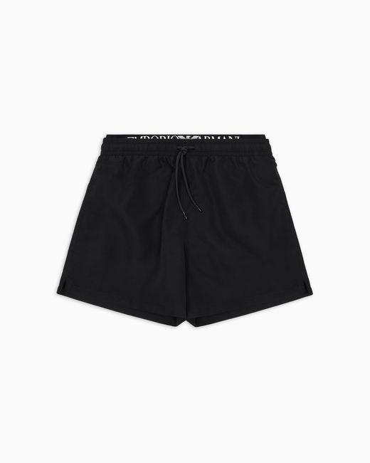 Emporio Armani Black Asv Logoband Recycled Fabric Swim Shorts for men
