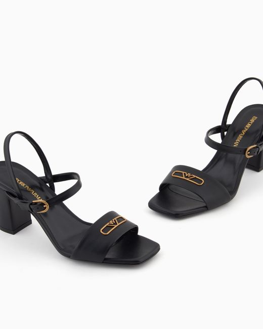 Emporio Armani White Nappa-Leather Heeled Sandals With Eagle Plate
