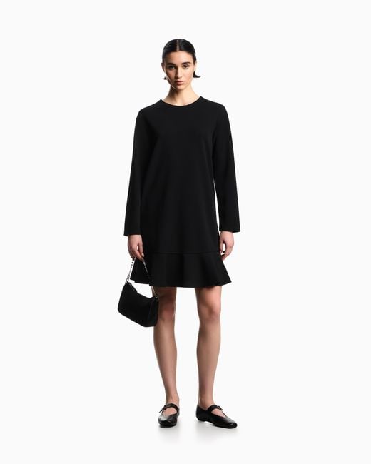 Emporio Armani Black Scuba Crêpe Scuba Dress With A Flounce