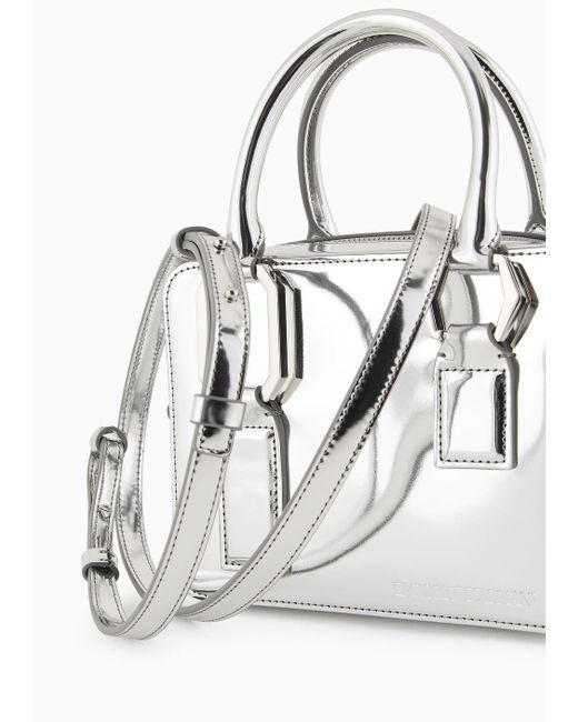 Emporio Armani White Mirror-laminate Double Handle Bauletto Bag