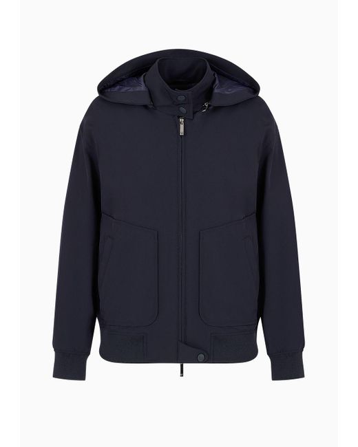 Emporio Armani Blue Two-way Stretch Technical Fabric Hooded Blouson