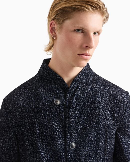 Emporio Armani Jacke Mit Grandad-Kragen Aus Geflocktem Mesh Mit Chevron-Motiv in Blue für Herren