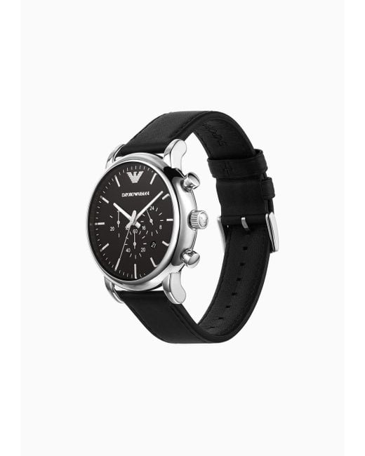 Chronographe Pour Homme Avec Bracelet En Cuir Noir Emporio Armani pour homme en coloris Black