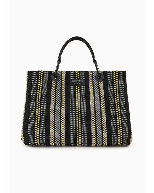 Emporio Armani Black Myea Medium Basketweave Shopper Bag