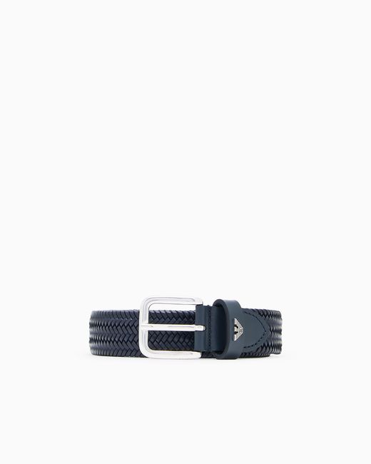 Emporio Armani Blue Woven-Leather Belt for men
