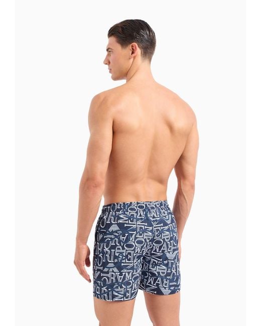Emporio Armani Blue Asv Macro Logo Print Recycled-fabric Swim Shorts for men