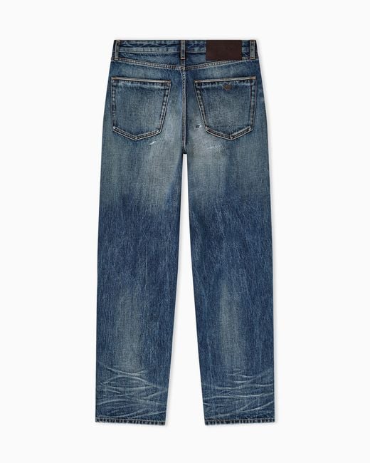 Emporio Armani Blue J22 Regular-Fit, Stone-Washed Denim Jeans With Rips for men