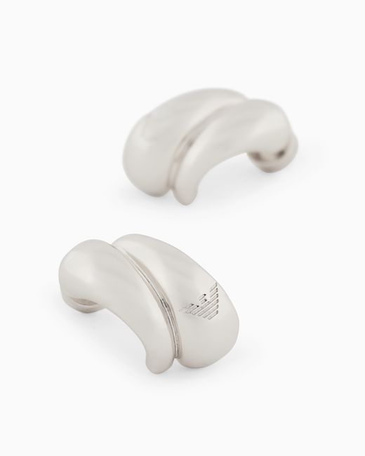 Emporio Armani White Tone Brass Hoop Earrings