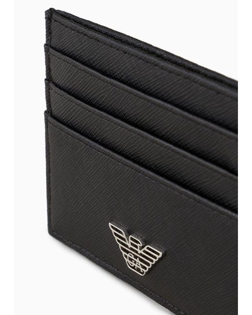 Emporio Armani White Asv Regenerated Saffiano Leather Card Holder With Eagle Plate for men