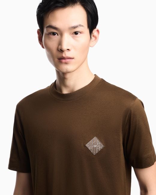Emporio Armani Brown Slim-Fit Lyocell-Blend Jersey T-Shirt With Logo Patch for men