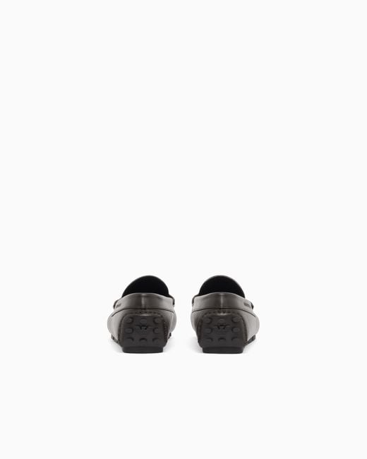 Emporio Armani White Saffiano Leather Driving Loafers for men