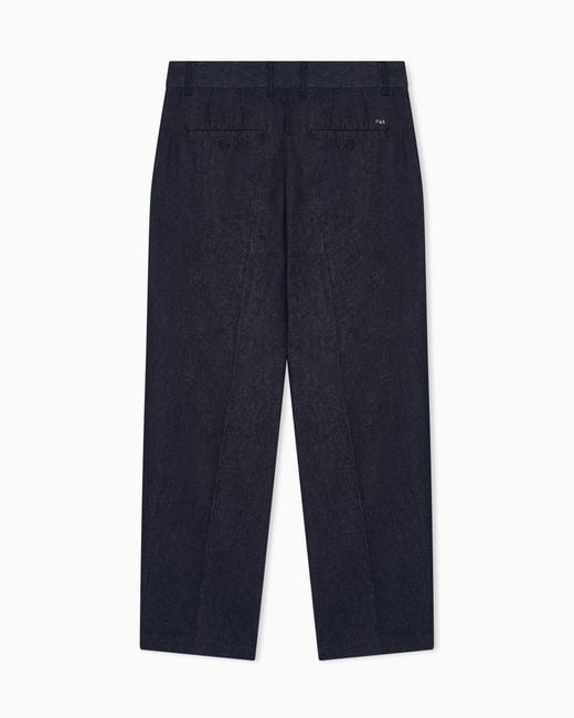Emporio Armani Blue Denim Capsule Collection Lyocell-Blend Trousers With Pleats for men