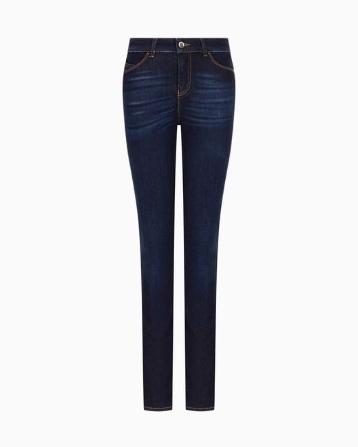 Vaqueros J18 De Cintura Alta Y Pernera Ceñida En Denim Lavado De Mezcla De Lyocell Emporio Armani de color Blue