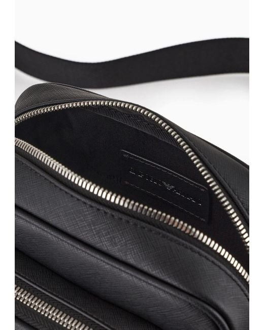 Emporio Armani Black Asv Crossbody Bag In Regenerated Saffiano Leather With Eagle Plaque for men