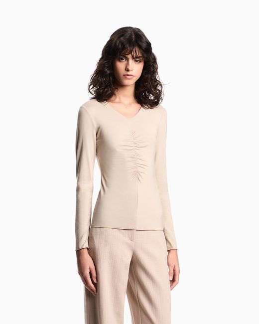 Emporio Armani Natural Stretch Jersey Jumper With Gathering Detail