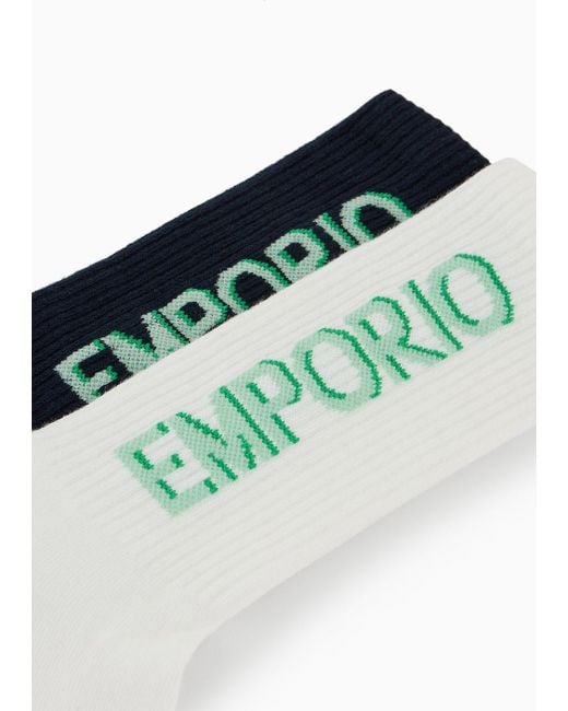 Paquete De Dos Pares De Calcetines De Rizo Con Inscripción De Logotipo Deportivo Emporio Armani de hombre de color White