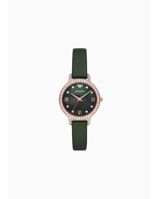 Emporio Armani Multicolor Grüne Uhr Mit Drei Zeigern Und Lederarmband