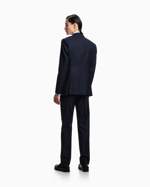 Traje De Abotonadura Sencilla En Lana Virgen De Alta Torsión Con Microestampado Emporio Armani de hombre de color Blue