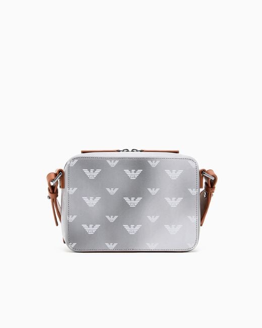 Emporio Armani White Coated Canvas Mini Bag With All-Over Eagle for men