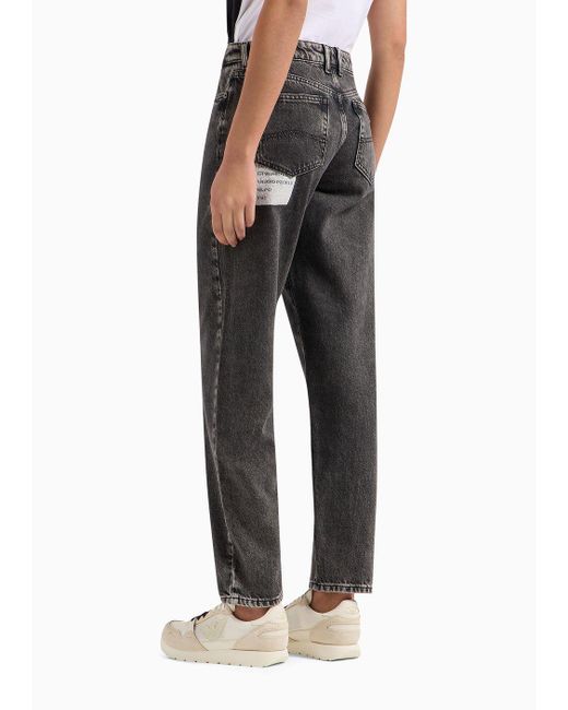 Emporio Armani Gray J90 Mid-rise Relaxed-leg Jeans In A Vintage-look Denim With Decorative Prints