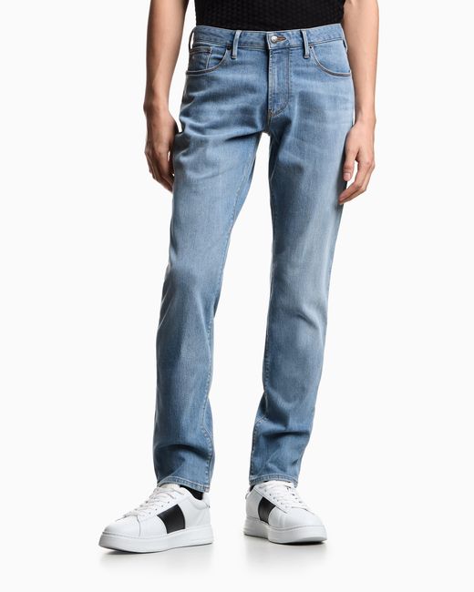 Emporio Armani Blue J06 Slim-Fit, Washed, 11.5-Oz Comfort-Denim Jeans for men
