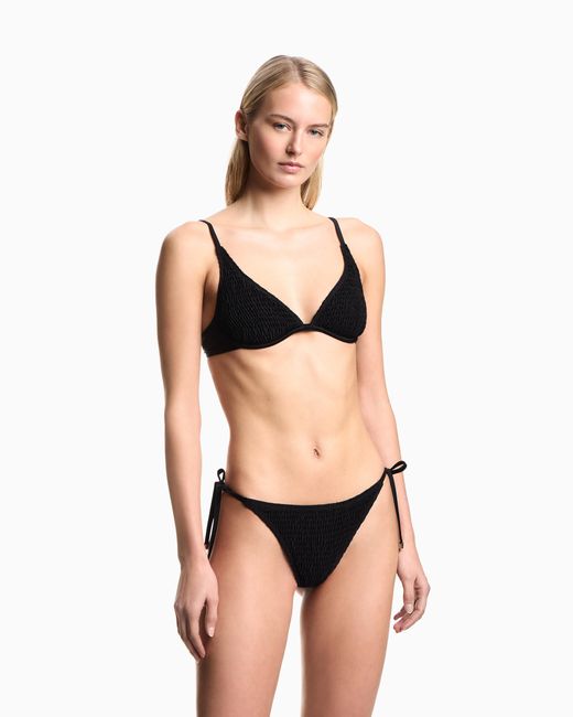 Emporio Armani Black Lycra Smocked Triangle Bikini